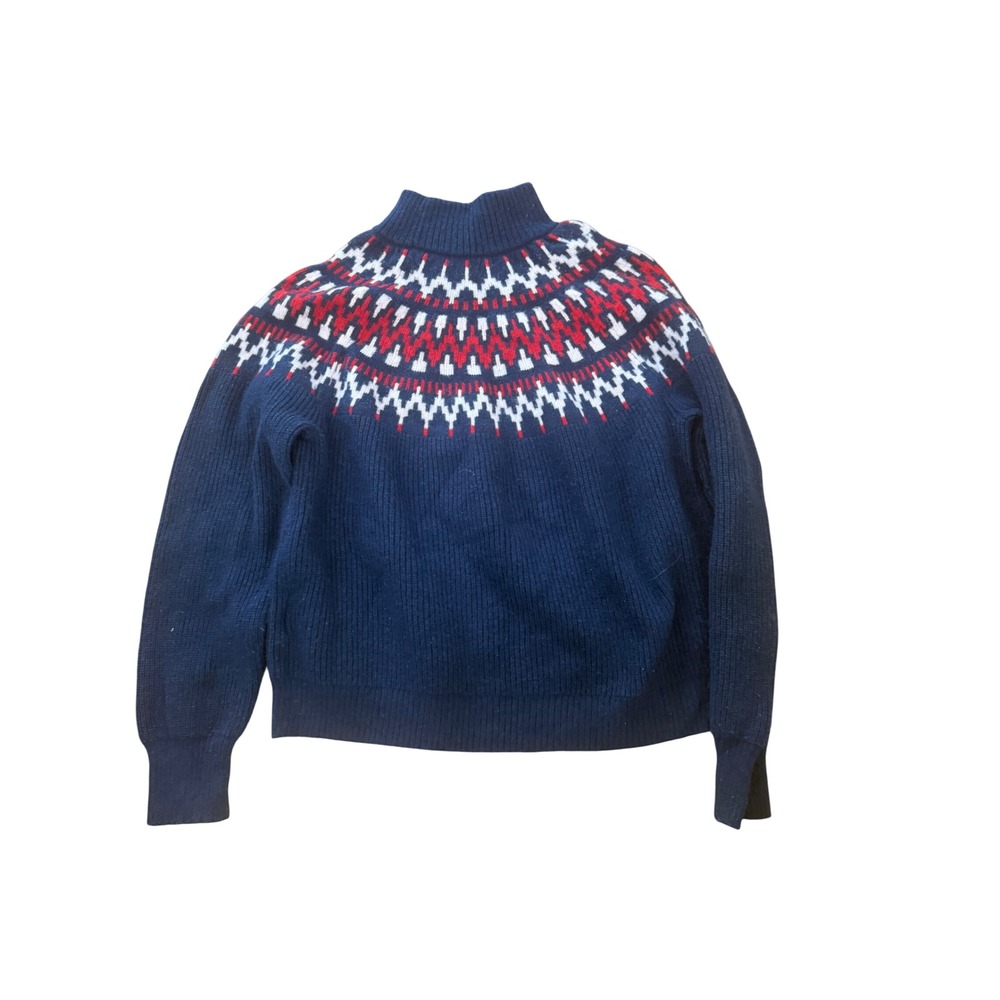 J.Crew Fair Isle Mock Neck Sweater Navy Medium Wool‎ Blend Nordic Cottagecore